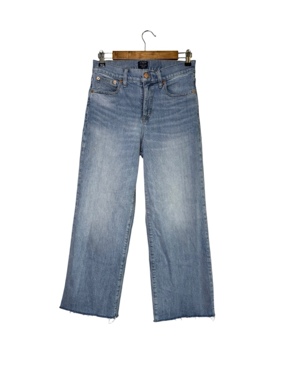 J. Crew Wide Leg Crop Medium Wash Raw Hem High Rise Jeans Casual Classic Mom